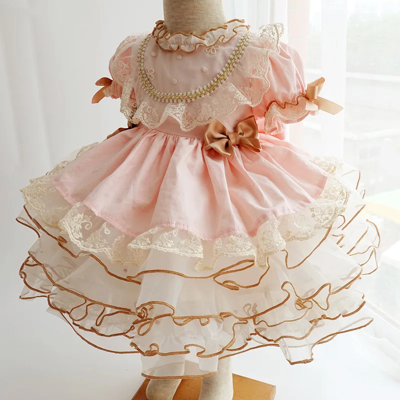 

Birls birthday Party dress 2023 summer new Spanish retro children's dress girl Lolita princess tutu Lolita apron Baby dress