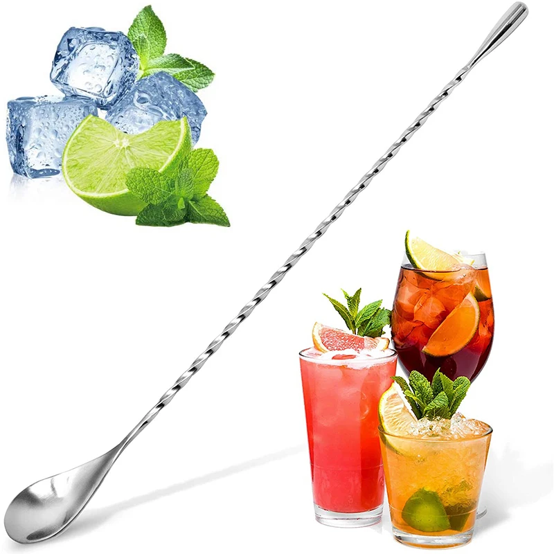 

Premium 12 Inch Stainless Steel Cocktail Spoon Bar Spoon Long Attractive Spiral Design Perfect for Mixing and Layering Drinks
