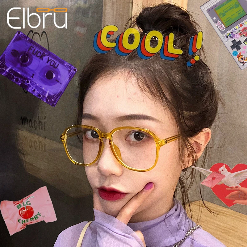 

Elbru Oversize Frame Myopia Glasses Women&Men Retro Transparent Frame Optical Computer Nearsighted Glasses With+1.0to+6.0