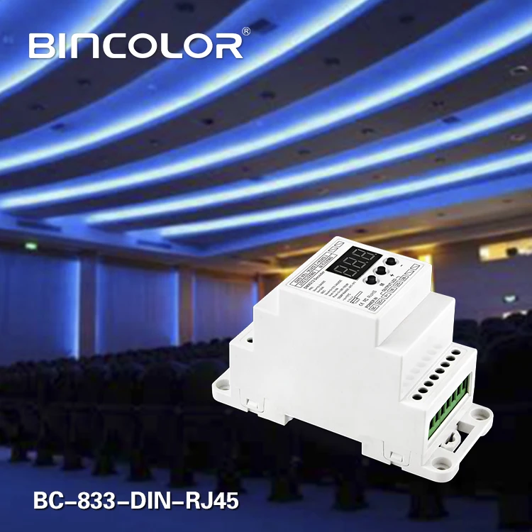 BC 833 DIN RJ453 12V 24V DC 3CH постоянное напряжение светодиодный DMX512 декодер с разъемом RJ45