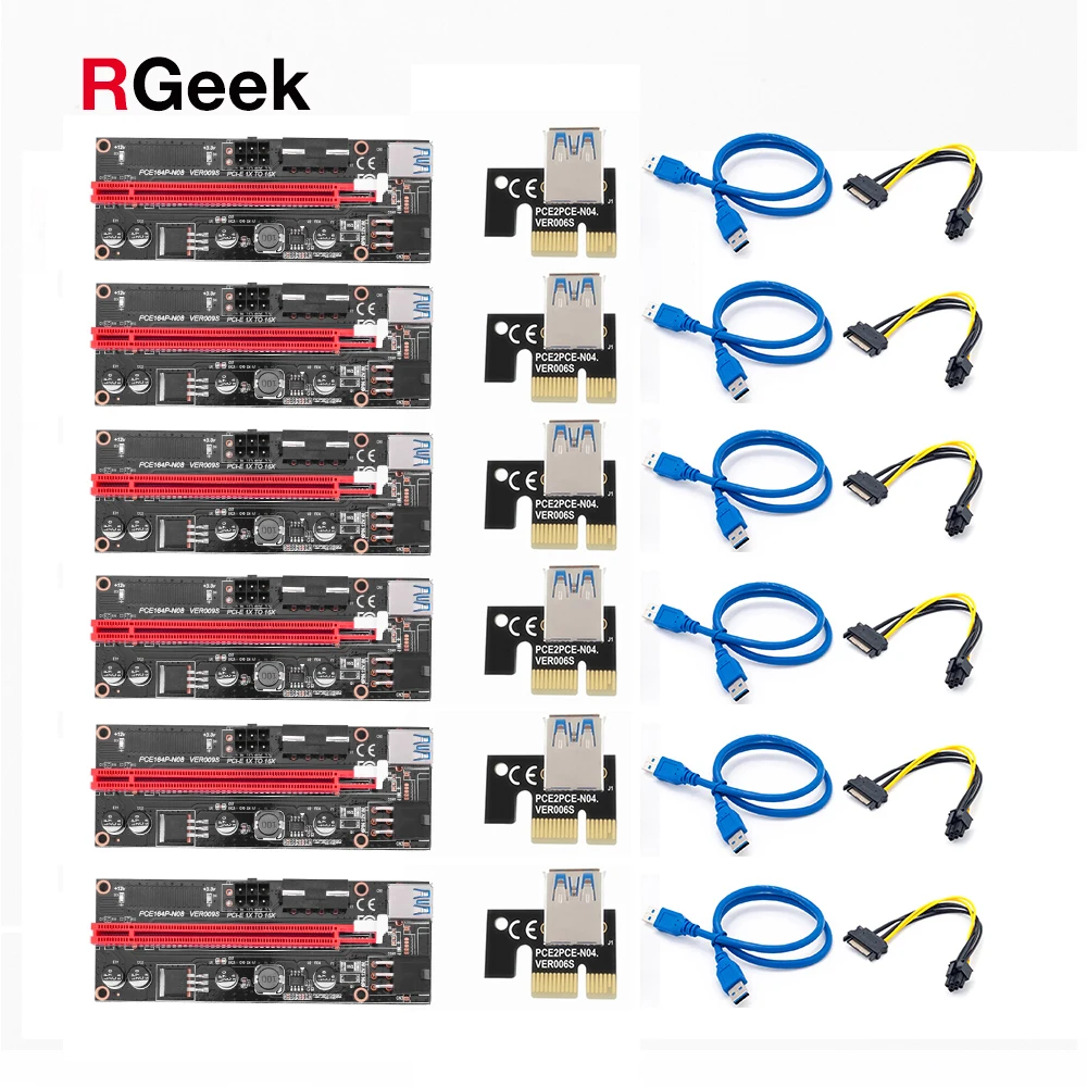 6 шт. новейший VER009 USB 3.0 PCI E Райзер VER 009S Экспресс 1X 4x 8x 16x адаптер pcie карта SATA 15