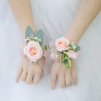 wedding rose silk hand wrist corsage bridesmaid sisters flowers leaf artificial bracelet accessories