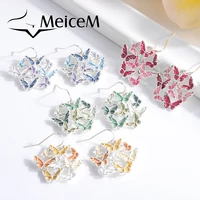 meicem 2021 new fashion butterfly drop earrings silver plated alloy vintage colorful dangle earring for women wedding womens