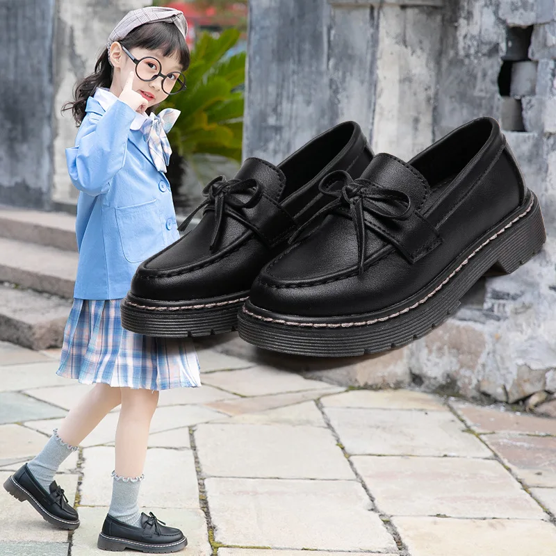 

New Girls Leather Shoes Children British Style College Dress Black Student Loafers Baby Toddler Moccasins Kids Spring Casual 03