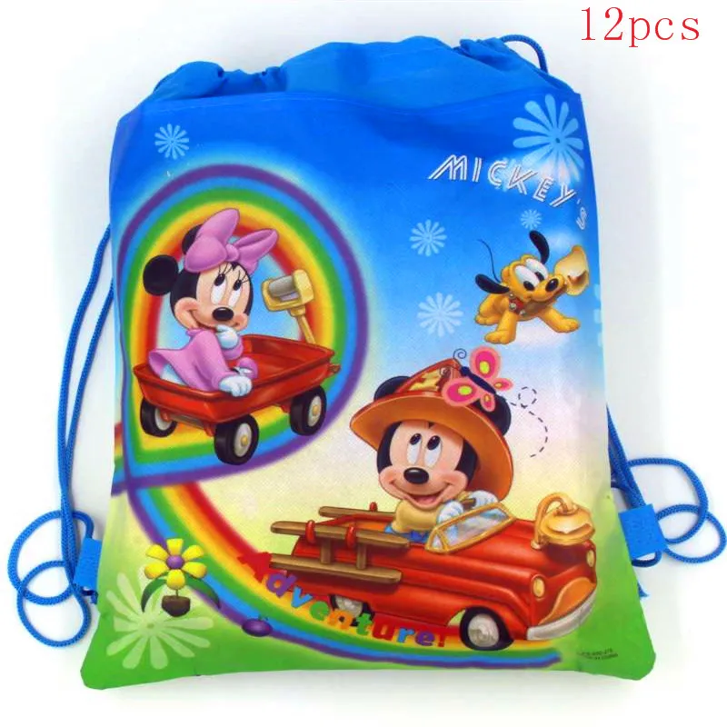 Mickey-2-12pcs 12 шт Дисней Микки Маус мультфильм нетканые ткани шнурок сумки Минни Маус Рождественская конфетка сумка школьная сумка мешок для хранения - Цвет: Mickey-2-12pcs