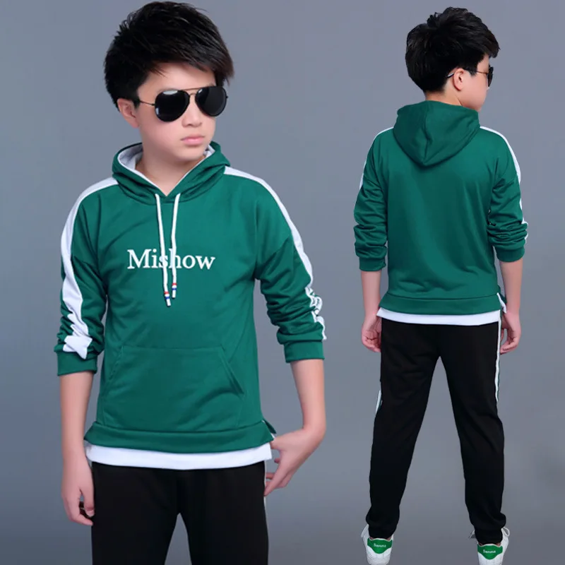 Fashion Letter Kids Sports Suit For Boys Clothes Set Spring Autumn Teen Outfits Long Sleeve Hooded Tops Pant 2pcs Child Clothing |