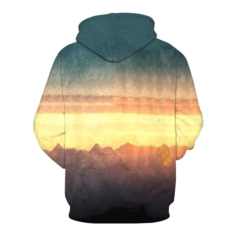 

CNUUIKOOEK Sweatshirts Men's 3D Sunrise Mountain View Printed Hooded Pocket Pullover Hoody Fashion Hooded Men's Hoodies