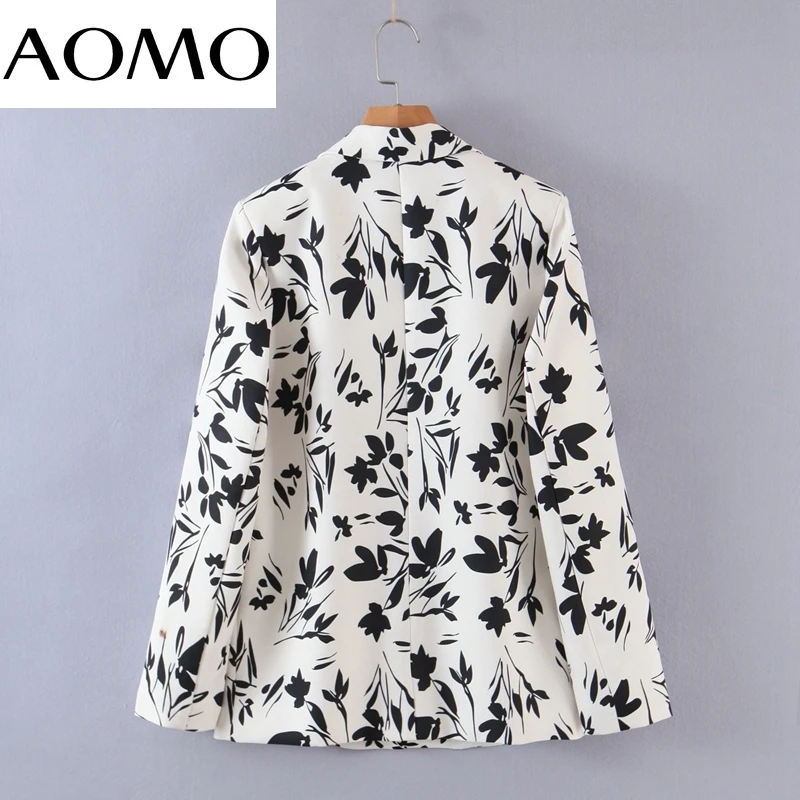 

AOMO Women Floral Print Blazer Coat Vintage Notched Collar Pocket 2021 Fashion Female Casual Chic Tops RB59A