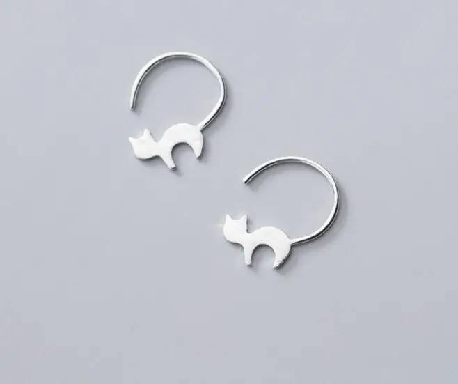 

17MM*16MM 100% Real. 925 Sterling Silver Cute kitten Cat Ear Piercing Earrings For Women Girl Lovely C-G6192