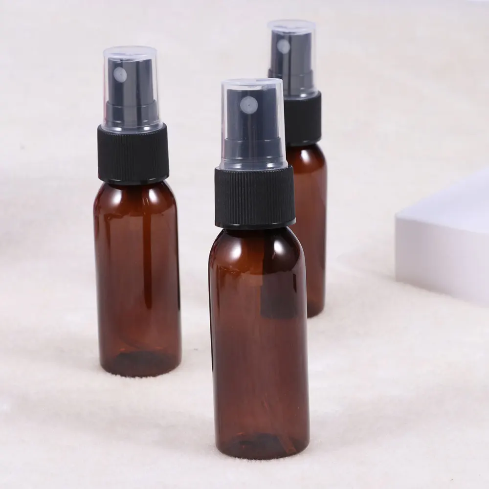 

20pcs Mini Small Empty Spray Bottle For Make And Skin Care Refillable Travel Use (Brown with Black Sprayer)