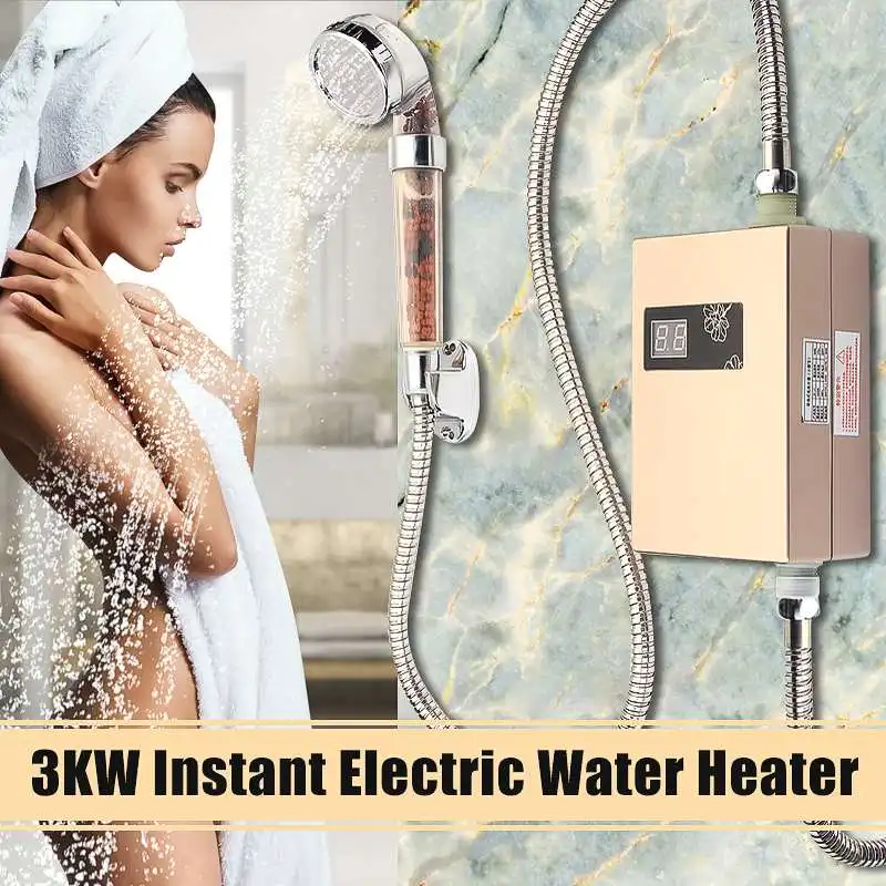 

3000W Water Heater Electric Hot Water Boiler 220V Tankless Instant Boiler Bathroom Shower Set Thermostat Intelligent Calorifier
