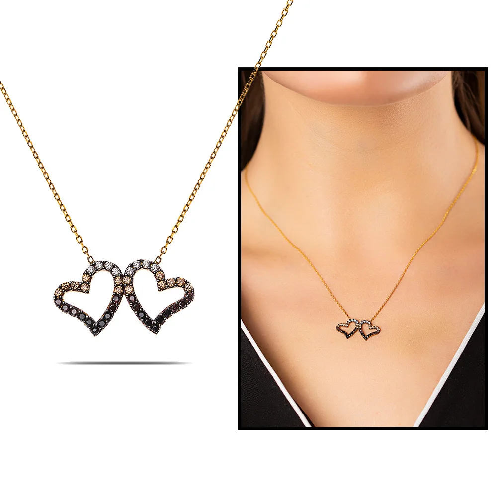 

Colorful Zircon Double Heart Design 925 Sterling Silver Ladies Pendant