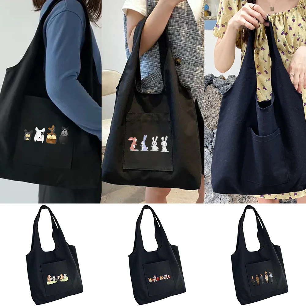 

Tote Bag Women's Shoppers Shopping Bag Grocery Handbags Anime Shopper Cartoon Bunny Series Pure Cotton Portable One-Cloth Bag