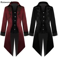 men medieval costume victorian black red retro patchwork jacket steampunk trench tuxedo tailcoat jacket coat gothic overcoat
