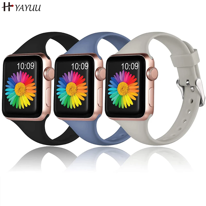 

Тонкие силиконовые ремешки YAYUU для Apple Watch 44 мм 40 мм 45 мм 41 мм Узкие Широкие ремешки для iwatch Series SE 7 6 5 4 3 2