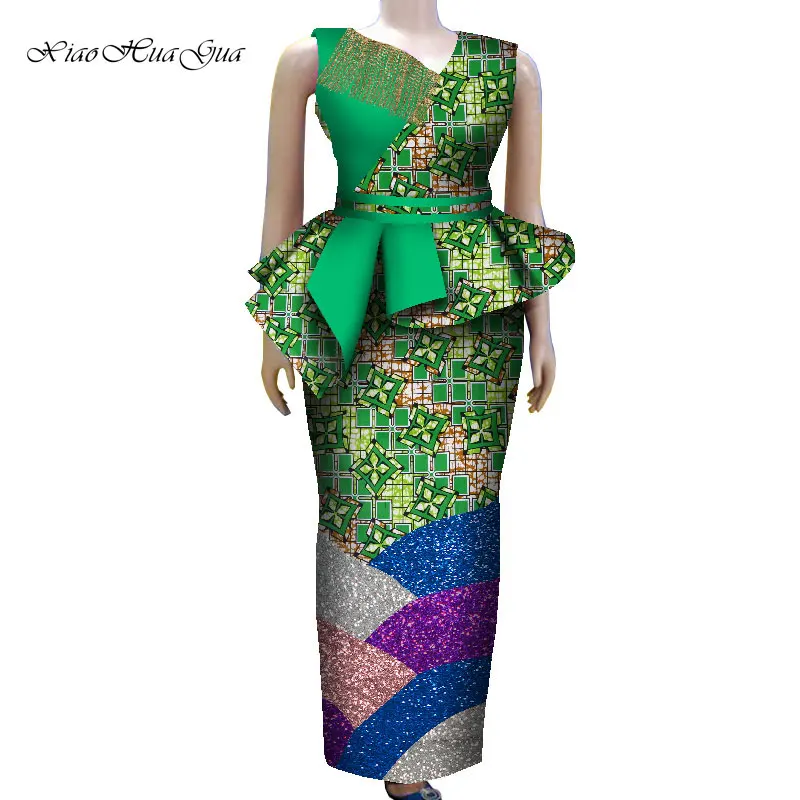 2 Pcs African Dresses for Women Sleeveless Blouse with Tassels and Long Skirts Ankara Africa Outfits African Clothing WY8047