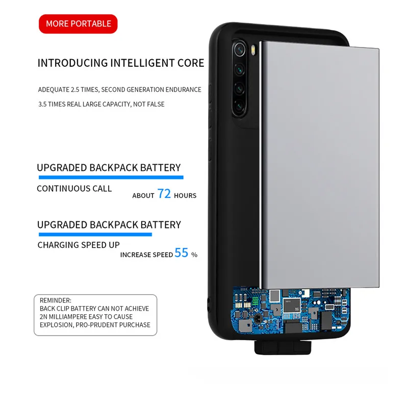 Чехол для Xiaomi Redmi Note 8 с зажимом задней панели аккумулятора Pro Тонкий чехол зарядки