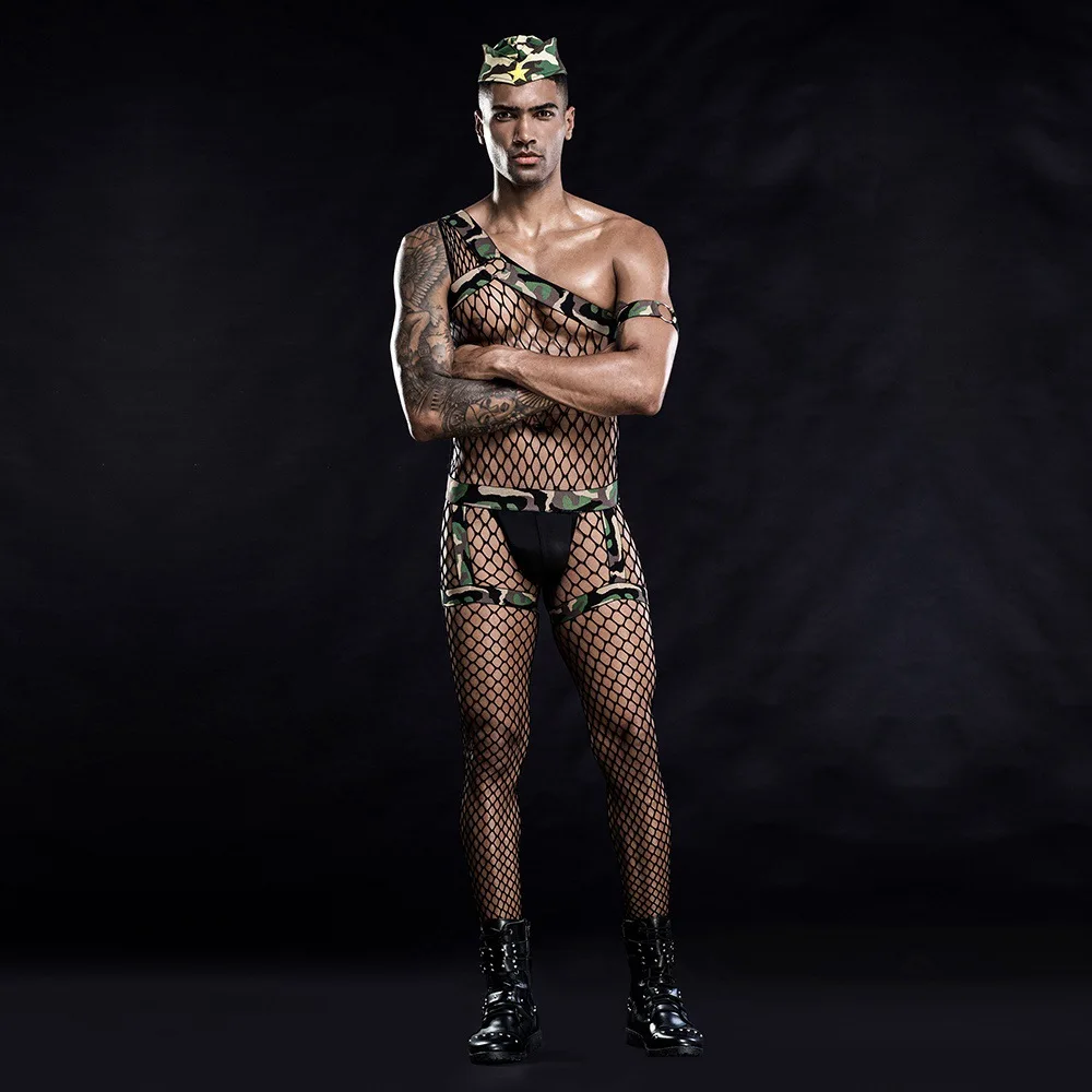 Мужская камуфляжная форма сексуальный боди нижнее белье экзотическая