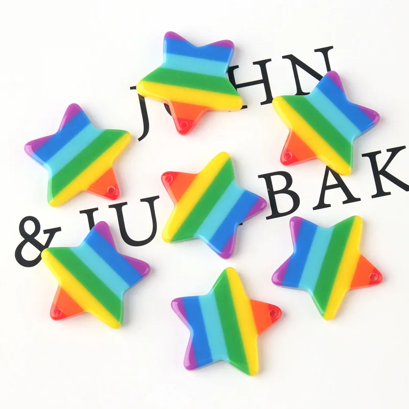 10 шт. миниатюрная Радужная полосатая пентаграмма с отверстиями из смолы плоским