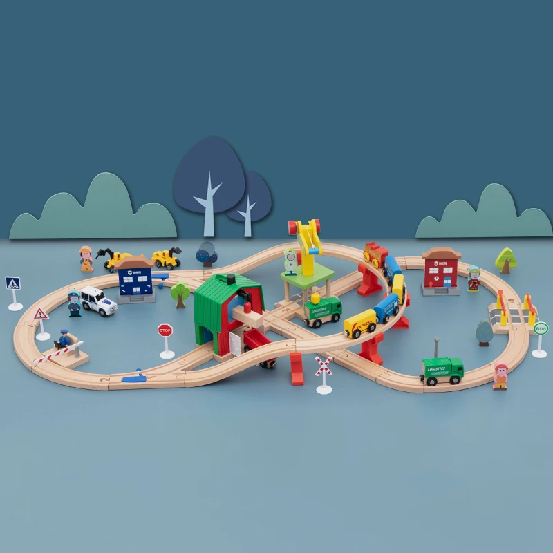 Wooden Train Track Set Railway Puzzle Slot Transit Rail Wood Diecast Educational Toys For Kids|Автотреки| |