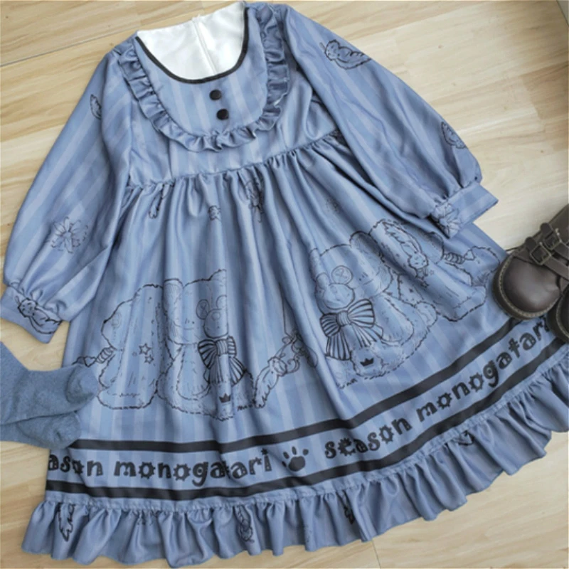 Милые японские кукольные Платья в стиле ретро с длинными рукавами для девочек