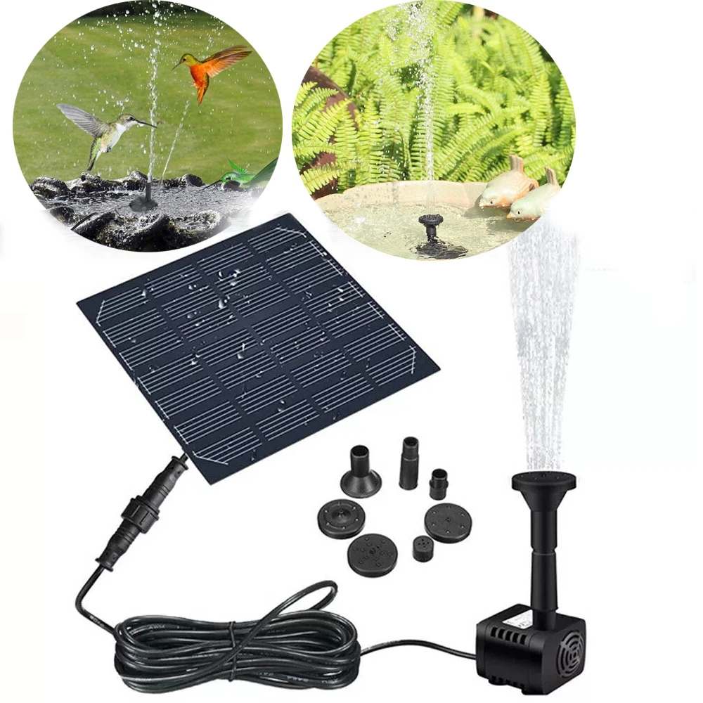 

Водяной фонтан на солнечной батарее, садовый распылитель воды для пруда с насосом и 3 насадками