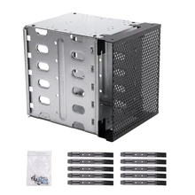 5.25inch To 5X 3.5 PC Supplies External With Fan Space Hard Drive Cage Tray Rack Shelf Stainless Steel Adapter Large Capacity