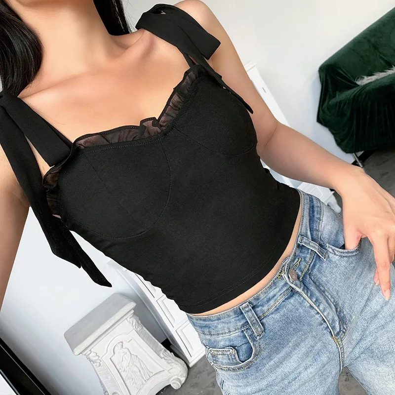 Сексуальный топ на бретелях nicky xp черные укороченные топы бретельках женская