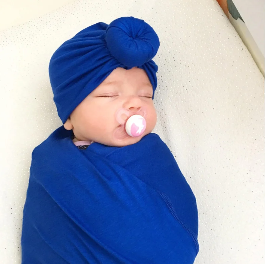 Шапка-тюрбан с узелком для новорожденных повязка на голову индийская шапка из