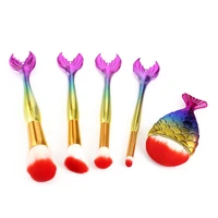 5pcsset fish tail colorful facial cosmetic makeup brushes kit red nylon hair foundation powder eyeshadow tool dd