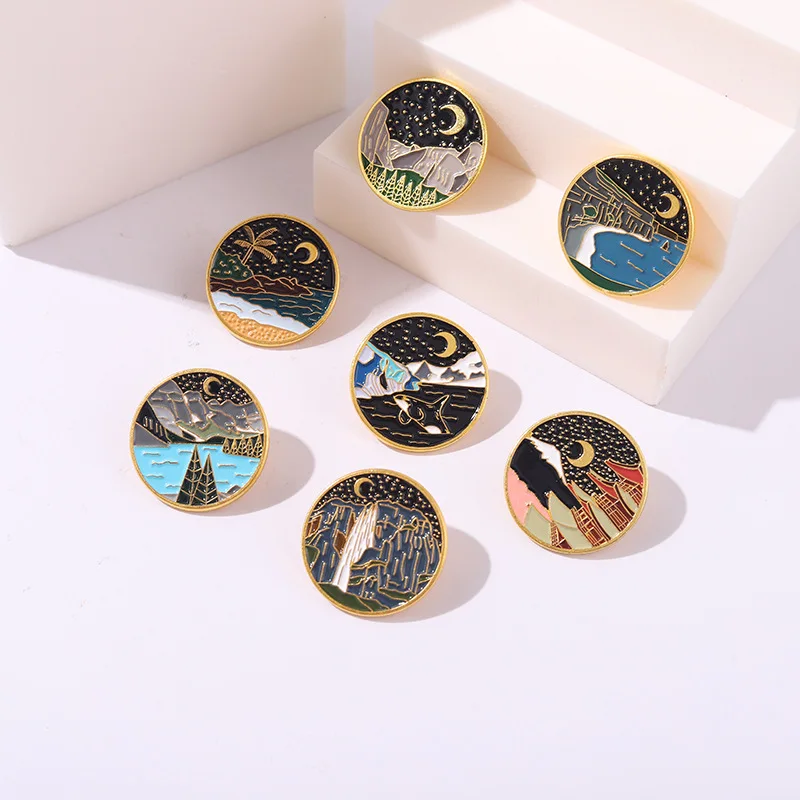 

Outdoor Travel Adventure Enamel Pin Mountain Scenery Brooch Bag Clothes Lapel Pin Badge Cartoon Personality Jewelry Kids