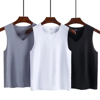 solid color t shirt mens polyester v neck t shirts summer sleeveless tee boy skate tshirt tops plus size