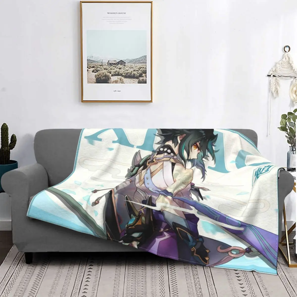 Xiao Genshin Impact Blankets Velvet Autumn/Winter Game Multi-function Soft Throw Blanket for Home Couch Rug Piece