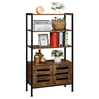 multifunctional bookshelf storage cabinet w 3 shelves 2 doors industrial bookcase in living room study bedroom rustic brown