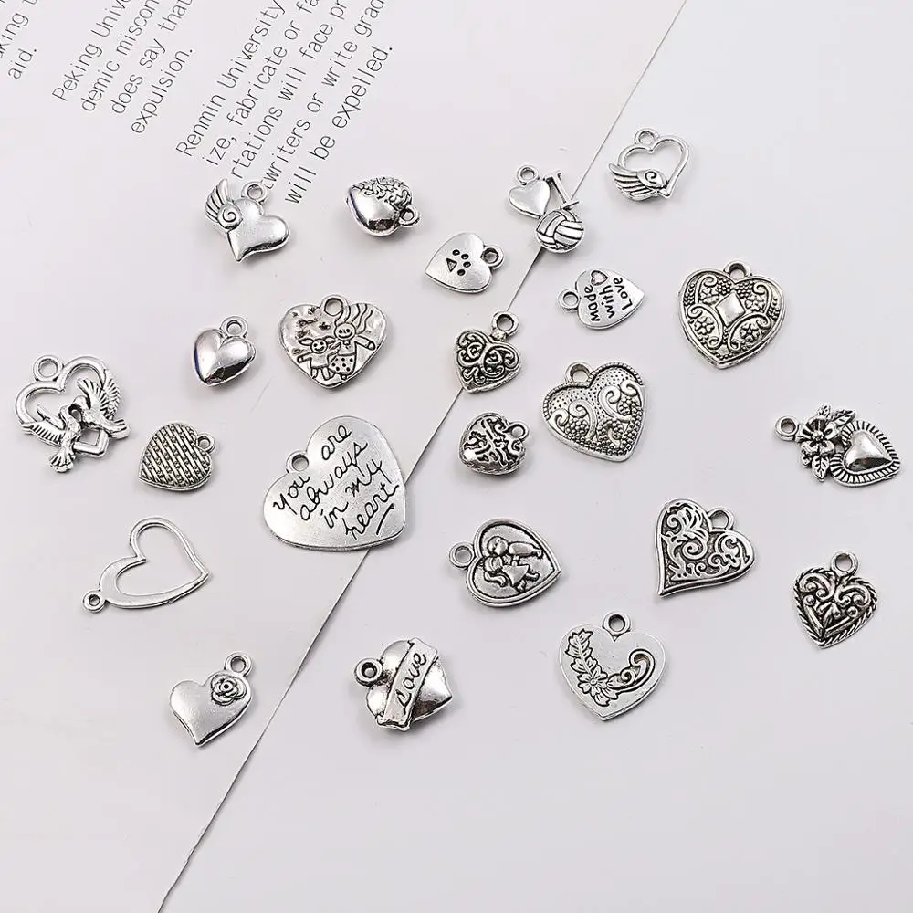 Смешанные Подвески в виде сердца античные серебряные подвески из сплавов