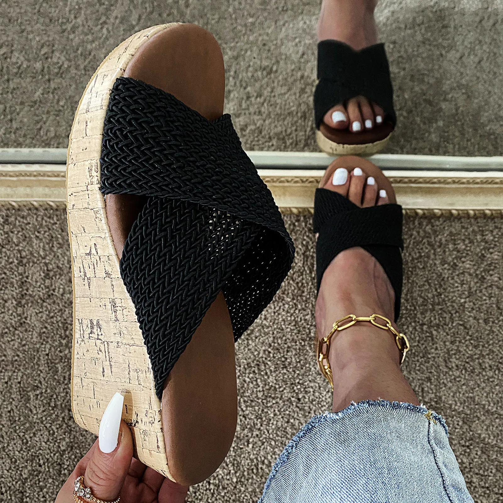 

Women's Sandals Soft Bottom Casual and Comfortable Large Size Cross Strap Wedge Slippers and Sandalias Mujer 2021