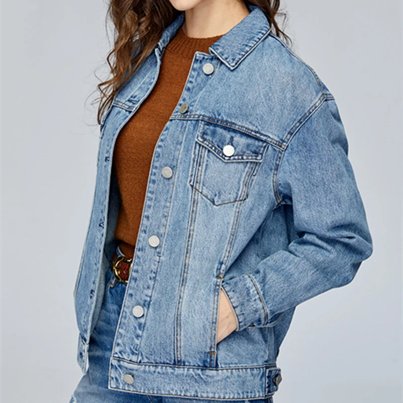 Куртка женская джинсовая с длинным рукавом модный ковбойский пиджак свободного