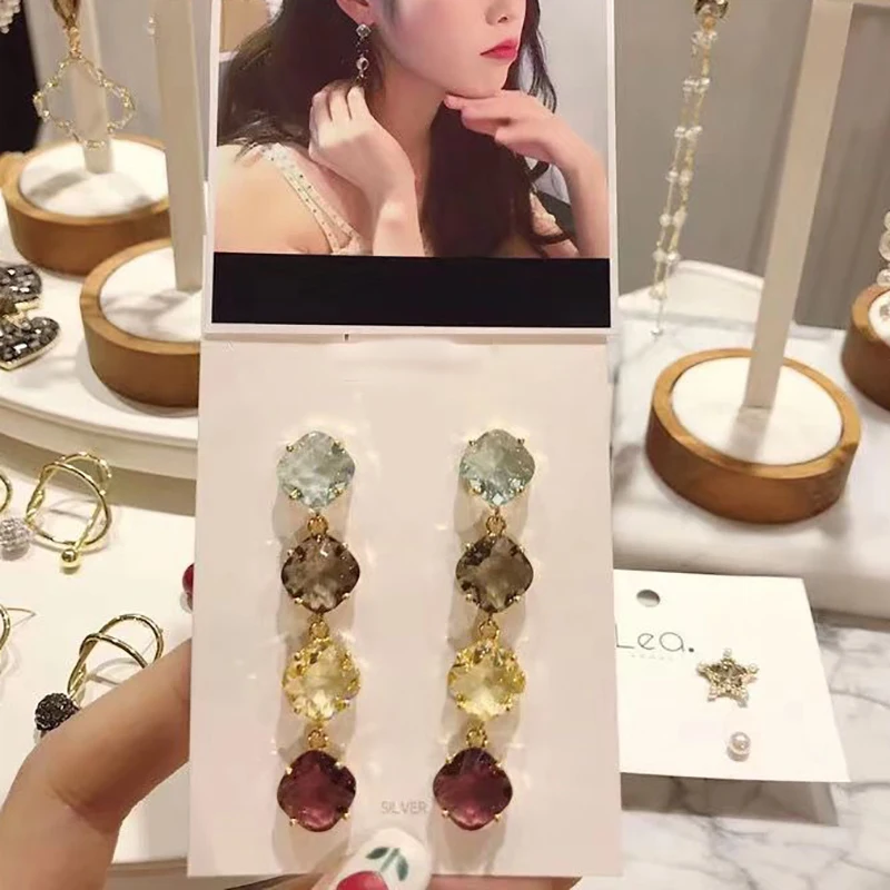 MENGJIQIAO новые корейские звезды красочные квадратные хрустальные длинные серьги для женщин модные роскошные вечерние ювелирные изделия
