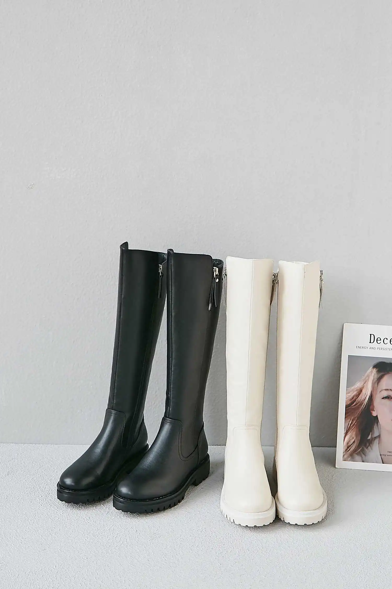 krazing pot winter super keep warm cozy cow leather knight boots round toe med heels solid zipper fashion thigh high boots L5f6