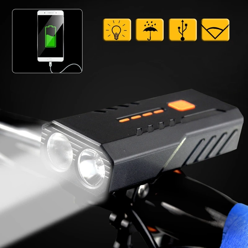 Мощный полноцветный велосипедный передний светильник 2 * T6 светодиодный USB