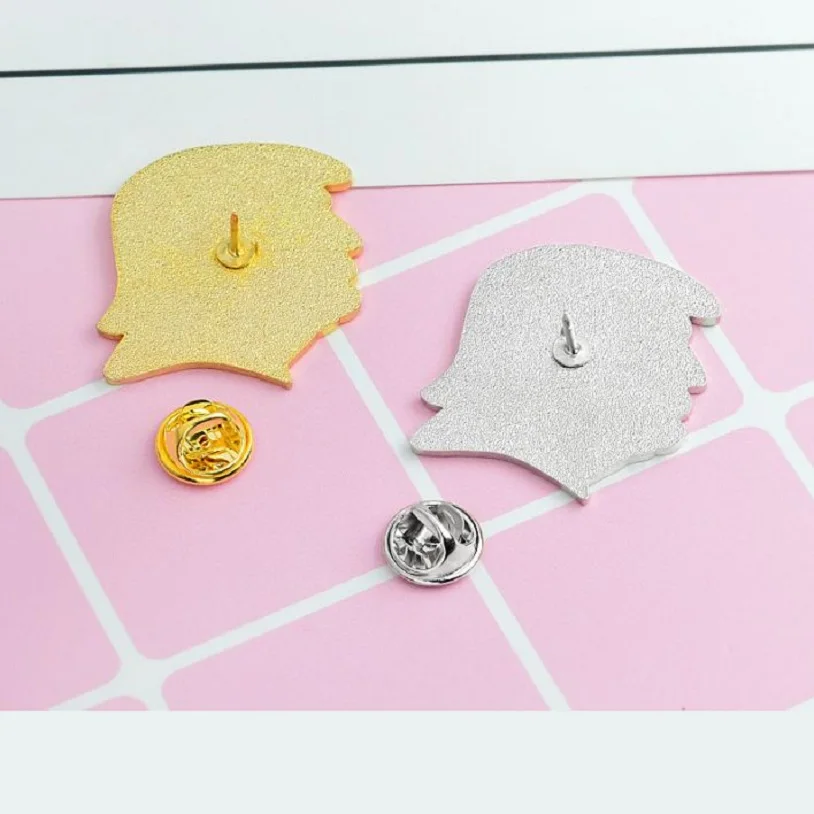 Брошь в виде головы Трампа с золотой эмалью булавка на пуговицах джинсовая сумка