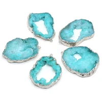 natural druzy quartzs pendants silver plated slice druzy for jewelry making diy women necklace gifts accessories 40 50mm
