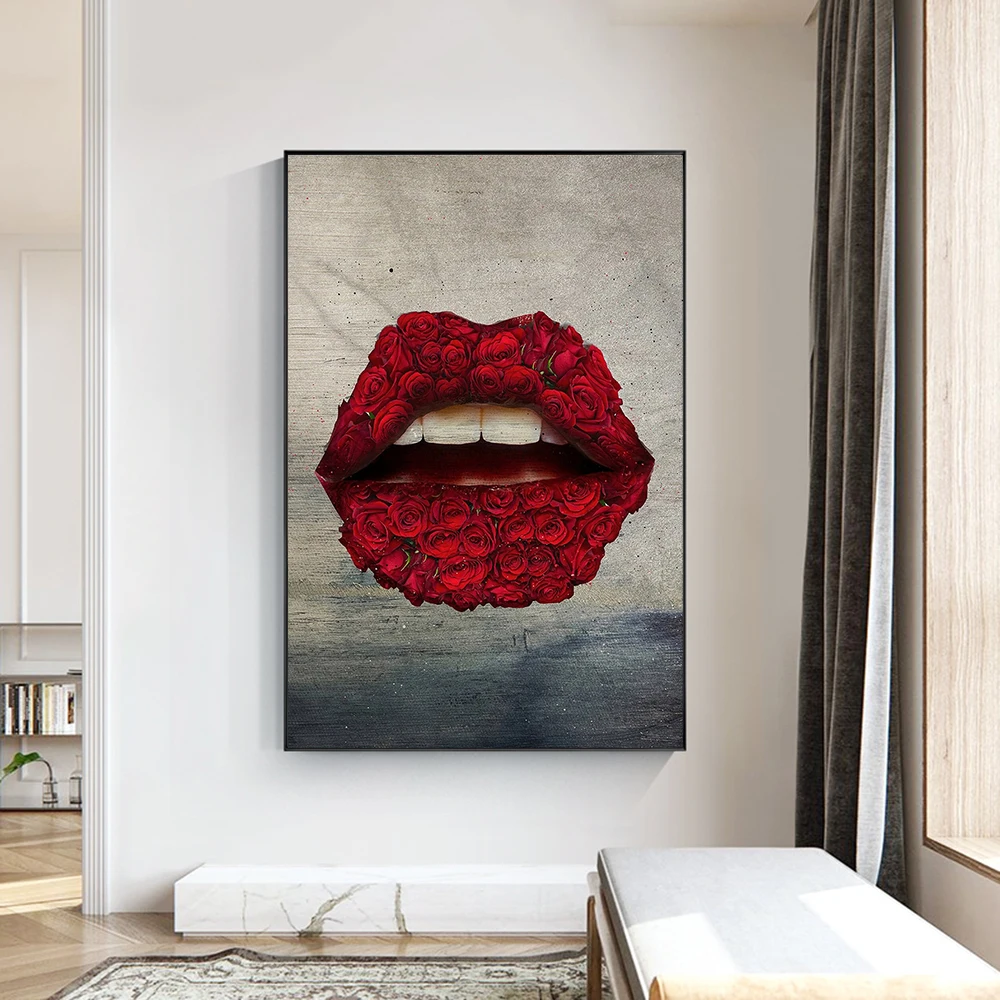 

Sexy Red Rose Lips Mouth Art Posters Prints Paintings on Canvas Cuadros Wall Decor Pictures for Living Room Home Decor No Frame