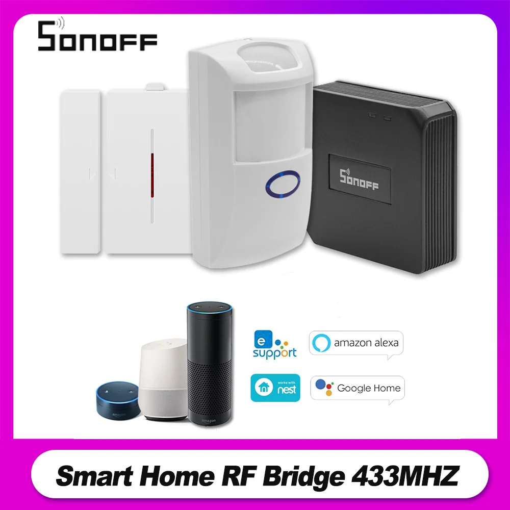 Sonoff RF Bridge 433 МГц PIR 2 датчик движения DW1 система сигнализации для дверей и окон Alexa