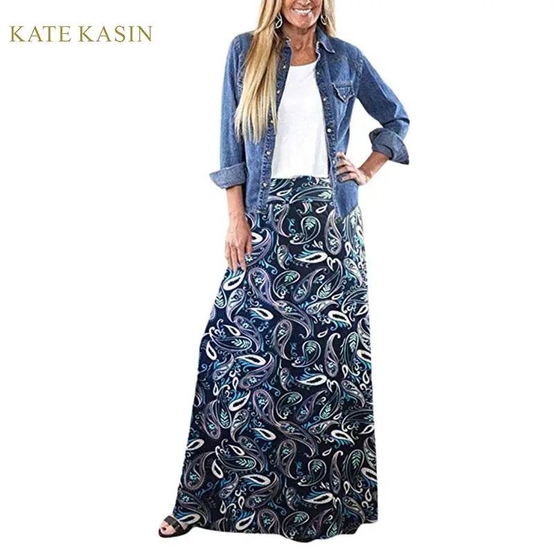 Kate Kasin Женская Повседневная Длинная пляжная юбка макси летняя богемная стильная