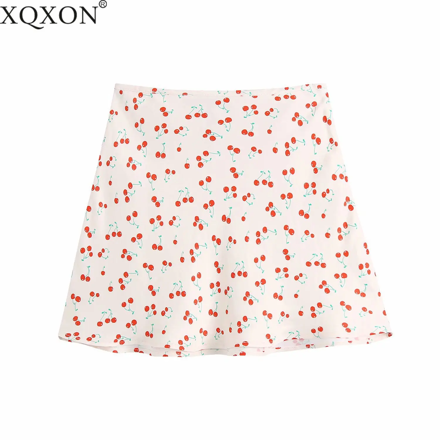 

Women 2021 Sweet Fashion Cherry Print Mini Skirt Vintage High Waist Back Zipper Female Skirts Mujer faldas