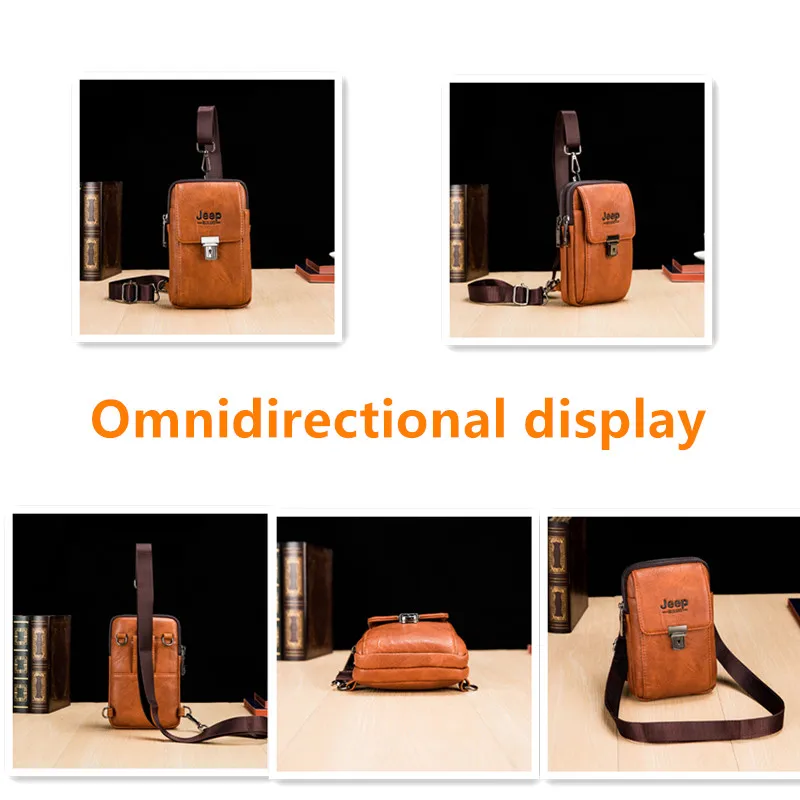 jeep buluo split leather waist packs men fanny belt fashion phone bags chest shoulder male small casual office bag free global shipping