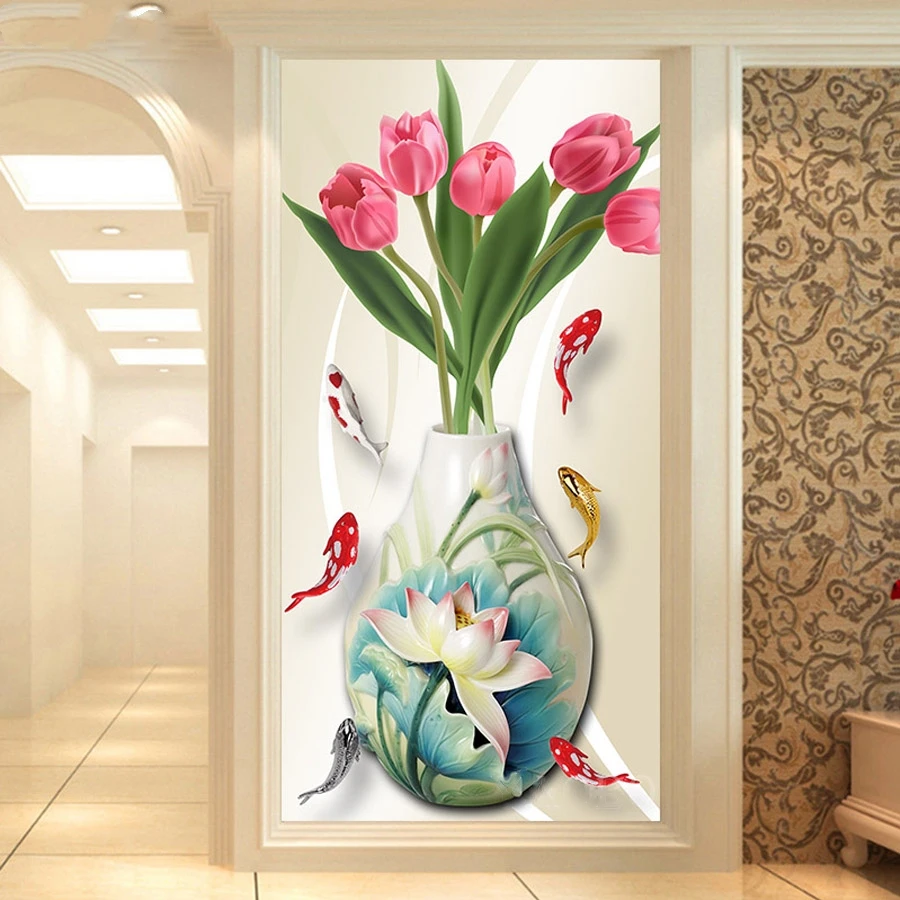 Новое поступление 5D DIY Алмазная Вышивка Полный дисплей картина ваза Лотос