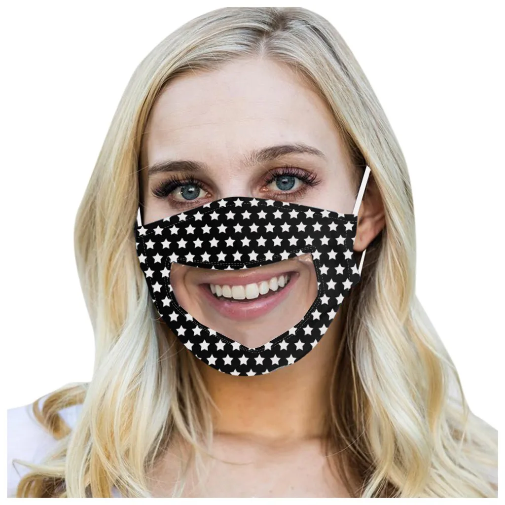 Взрослая Мода принт со звездой черная маска моющиеся прозрачные видимые Губы