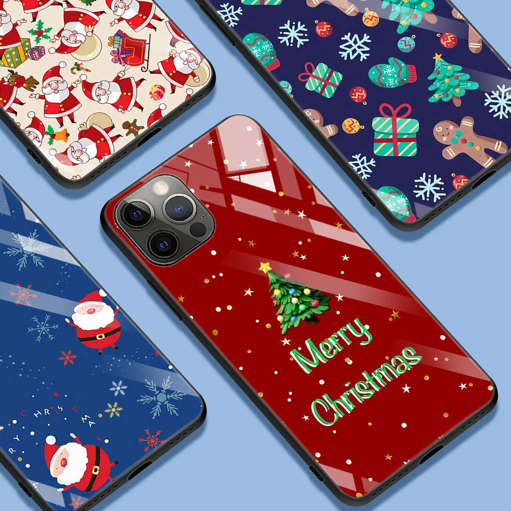 

Tempered Glass Case For Apple iPhone 13 13 11 12 Pro Max 7 Plus X XR XS 12Pro 12 Mini 6 6S SE Phone Cover Christmas